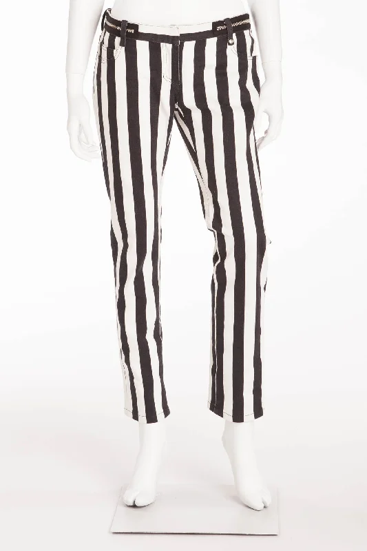 Women's Seasonal Wardrobe Clothing Balmain - As Seen on Fergie - Black and White Striped Pants - FR 40