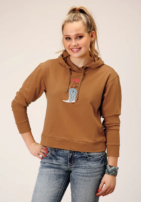 Bold and Elegant Women's Fashion Roper Womens Micro Fleece Tobacco Brown 100% Cotton Hoodie