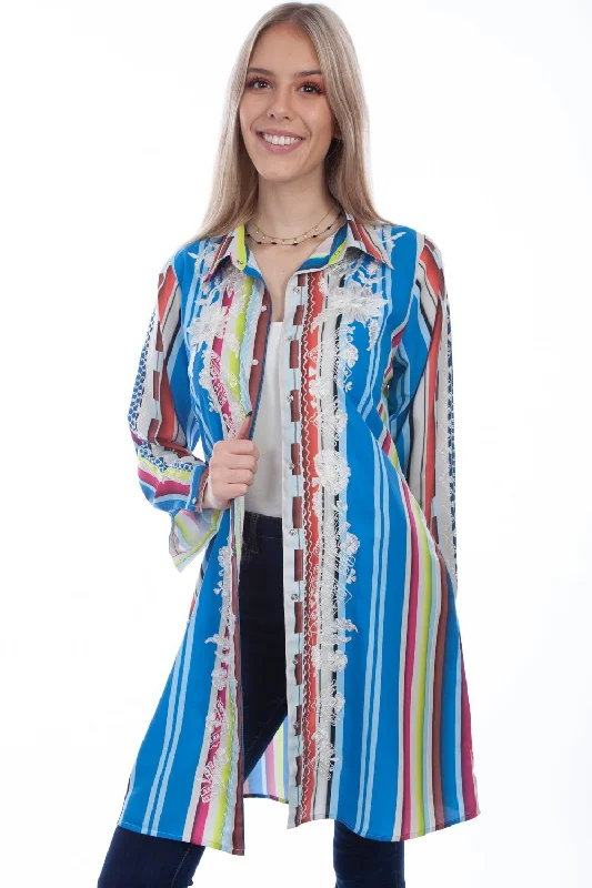 Women's Stylish Professional Garments Scully Womens Multi-Color 100% Polyester Striped Duster