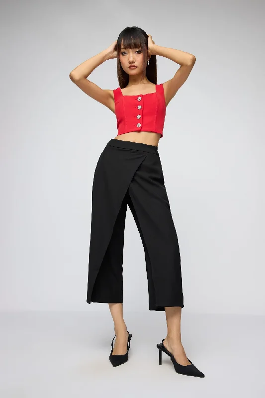 Women Clothes Noir Wrap Up Cropped Korean Pants