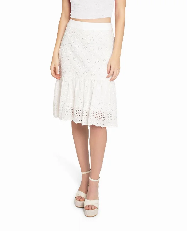 Women's Holiday Outfit Embellished Eyelet Mini Skirt In White