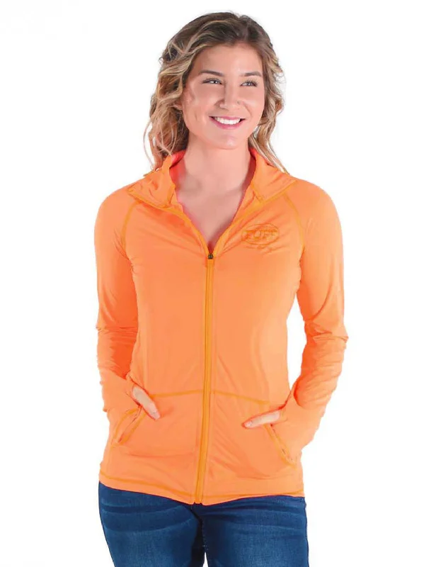 Formal Attire For Women Cowgirl Tuff Womens Cooling UPF Tangerine Nylon Softshell Jacket