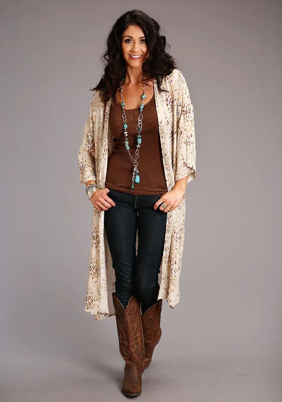 Women's Seasonal Apparel Stetson Womens Gold Rayon/Nylon Herringbone Kimono Aztec Cardigan