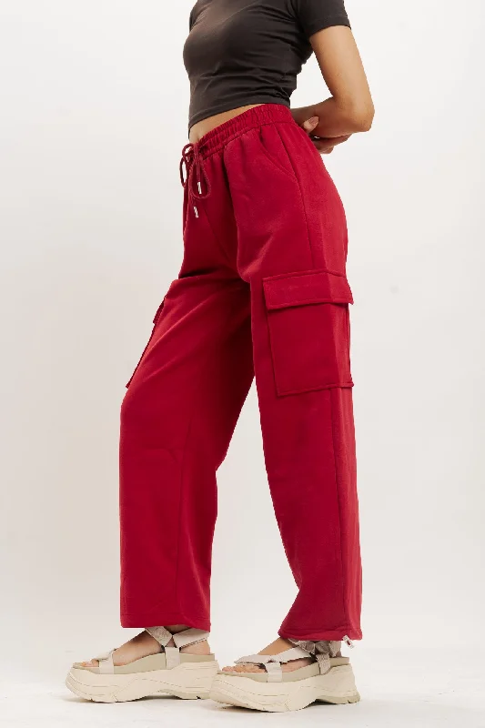 Clothing Sale Red Knit Wide Leg Cargo Trouser