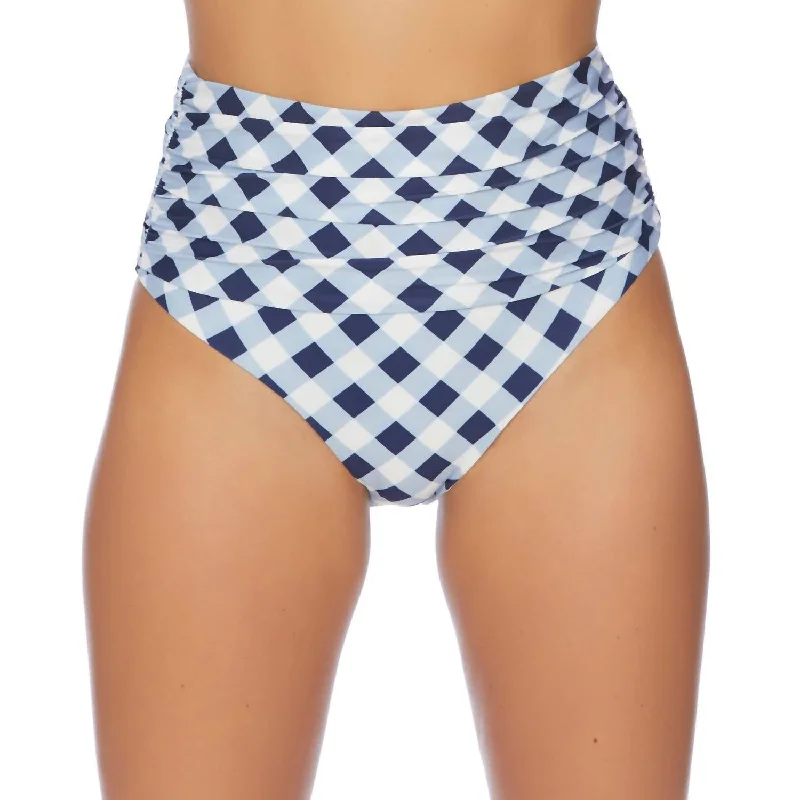 Unique Women's Fashion Pieces Breaking Plaid High Waist Bikini Bottom In Breaking Plaid Navy