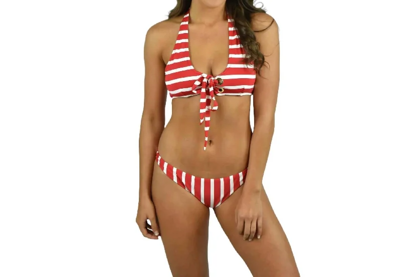 Casual Women's Clothing Stripe Grommet Santorini Bikini Top In Red/ivory