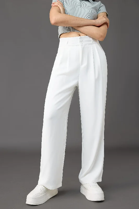 Women's Comfy Loungewear Outfit Seoul White Korean Pleated Pants