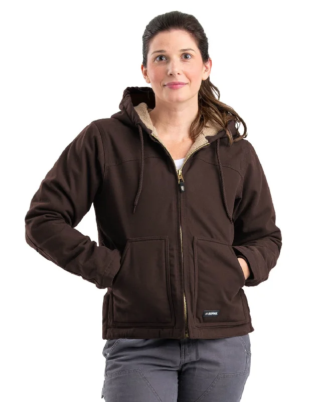 Formal Clothing For Women Berne Ladies Dark Brown 100% Cotton Ladies Hooded Coat Sherpa