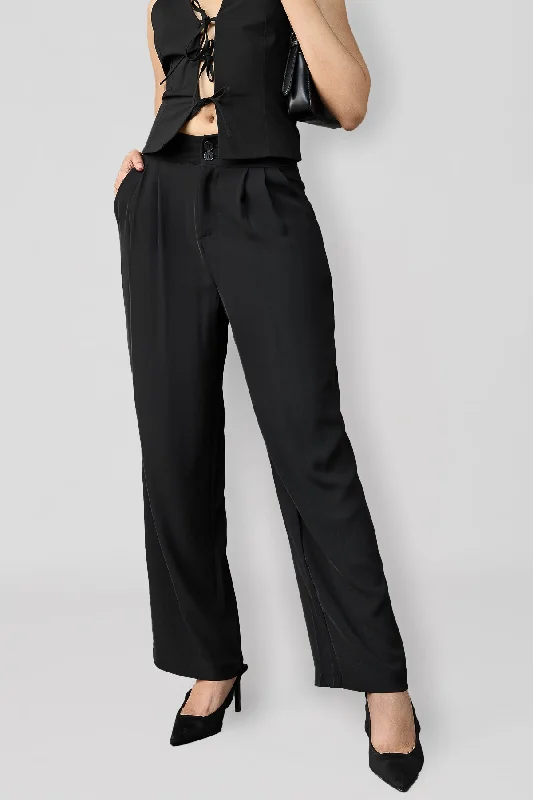 Women's Attire Midnight Black Korean Pleated Pants