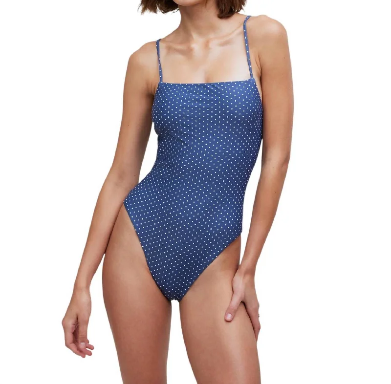 Women's Vacation Garments Square-Neck One-Piece Swimsuit In Polka Dot In Curfew