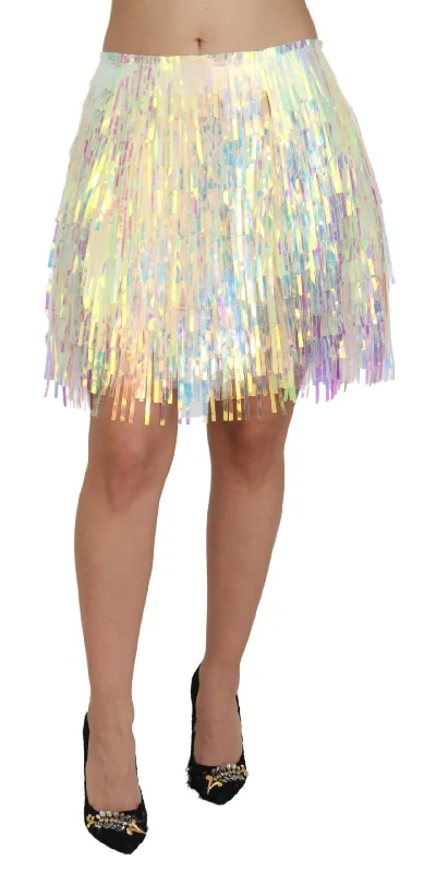 Women's Vintage Attire Dolce & Gabbana Iridescent Fringe Mini Skirt Mid Women's Waist