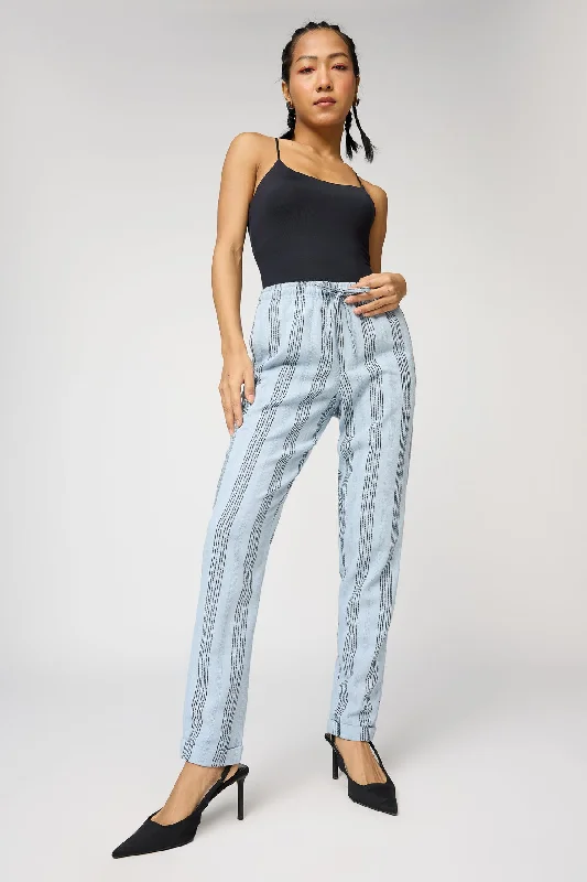 Fashion Women's Clothing Blue Luxe and Black Stripe Pants