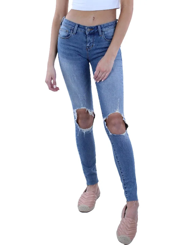 Women's Travel Outfit Set Womens Mid-Rise Distressed Skinny Jeans