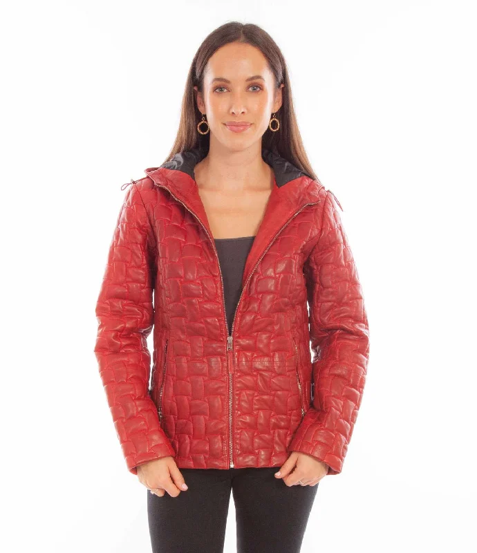 Women's Plus-Size Casual Outfit Scully Womens Zip Quilted Hooded Red Leather Leather Jacket