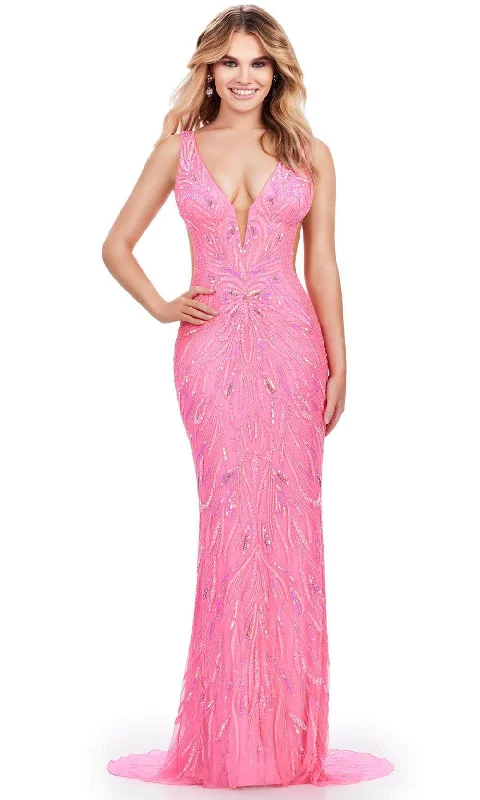 Cheap Women's Clothing Online Ashley Lauren 11669 - Sequin Plunging Neck Gown