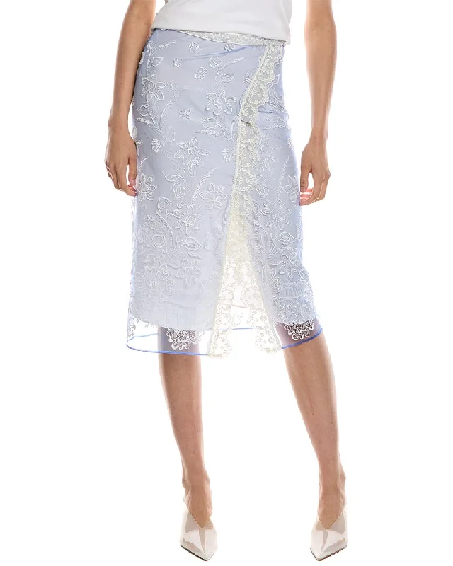 Women's Transitional Apparel Burberry Tulle Floral Embroidered Silk-Lined Skirt