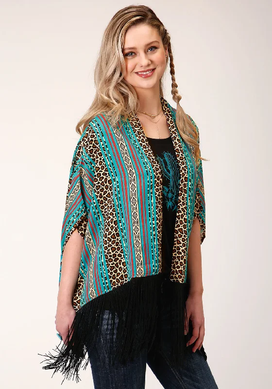 Women's Apparel And Garments Roper Womens Multi-Color Rayon/Nylon Leopard Stripe Poncho