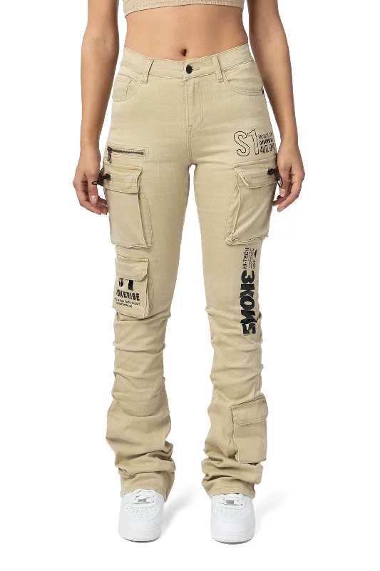 Clothes Of Woman High Rise Stacked Utility Twill Pants - Cappuccino