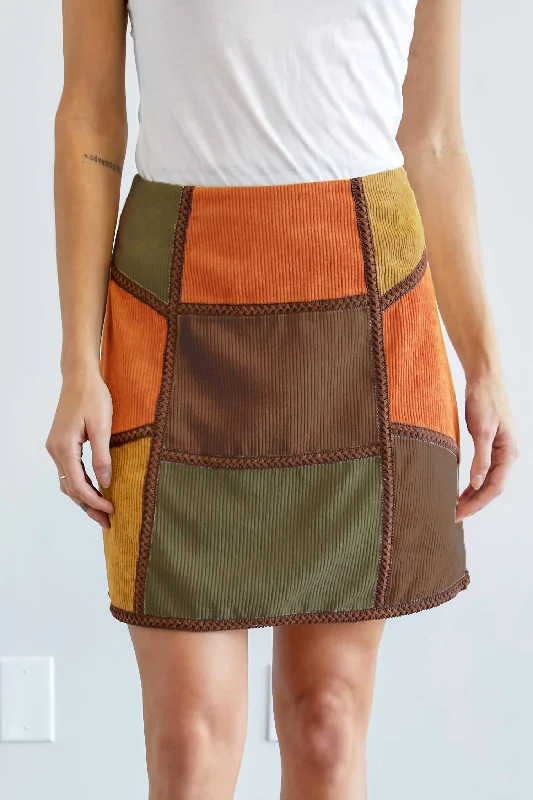 Flash Discount Corduroy Color Block Mini Skirt In Rust