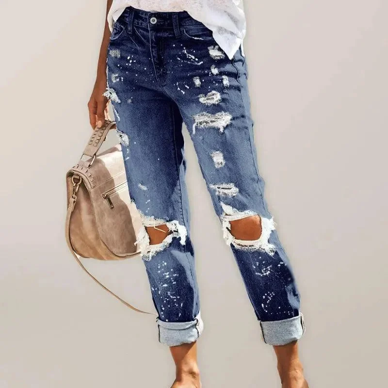 Women's Trendy Outfits Ladies Ripped Straight-Leg Jeans