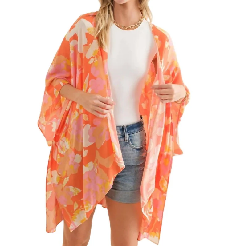 Women's Versatile Apparel Crinkle Rayon Half Sleeve Kimomo In Orange