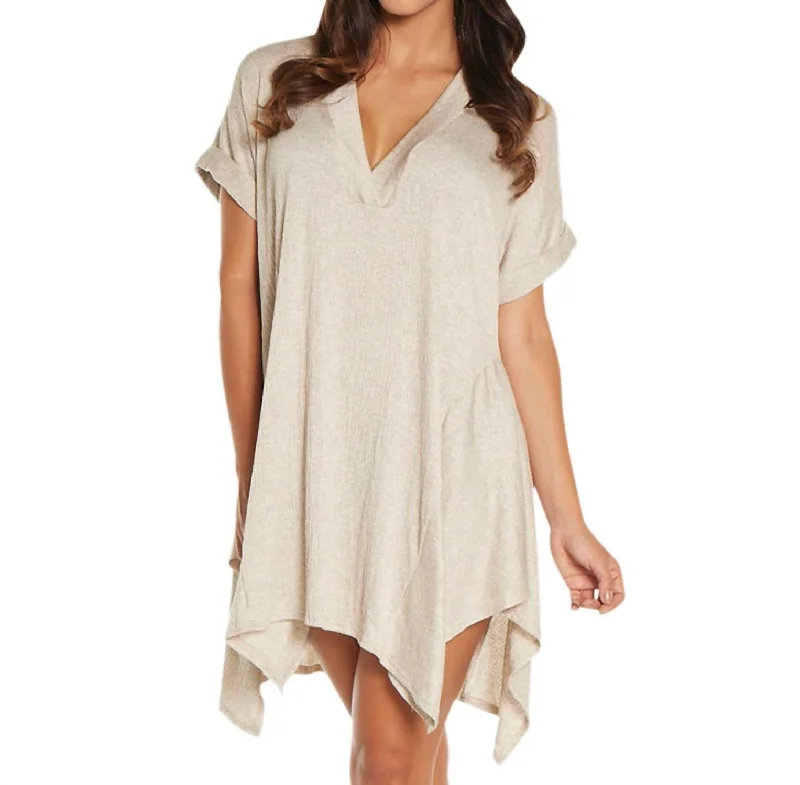 Women's Fashion Clothing Corbel V-Neck Shirt Dress In Taupe