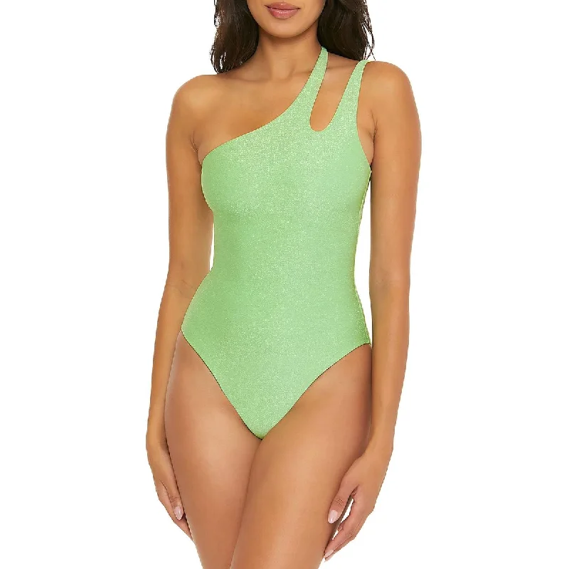 Women's Clothes For The Office Womens Shimmer Metallic One-Piece Swimsuit