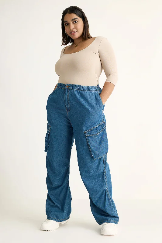 Affordable Online Boutiques Denim Lightweight Pleated Cargo Pants