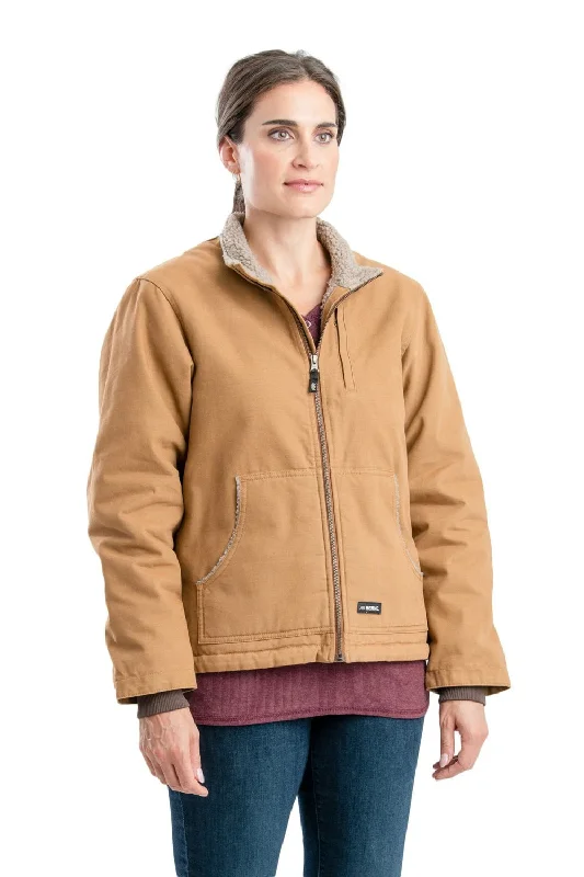 Women's Activewear Apparel Berne Brown Duck 100% Cotton Womens Sherpa Softstone Duck Jacket