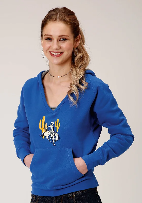 Women's High-Fashion Clothes Roper Womens Blue Cotton Blend Bronc Rider Cactus Hoodie