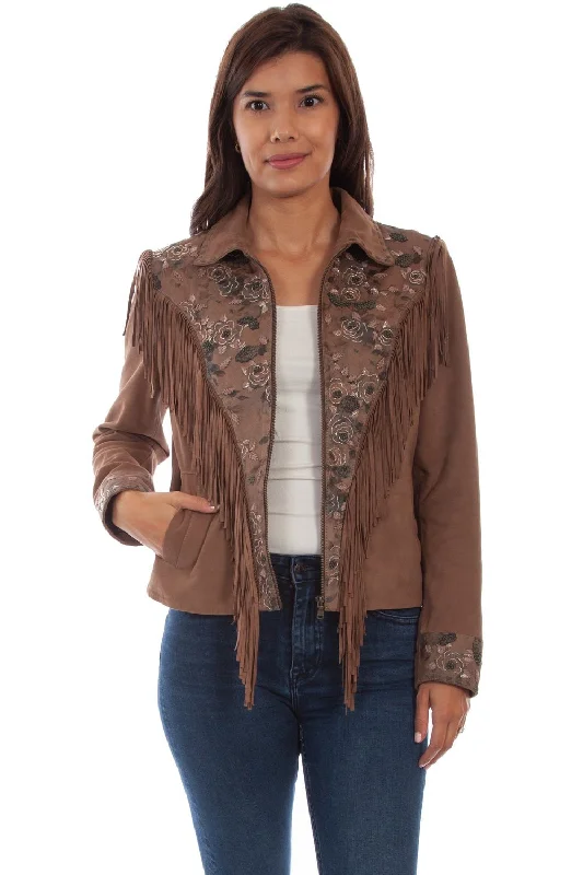 Women's Clothing For Outdoor Activities Scully Womens Sand Leather Beaded Yoke Jacket