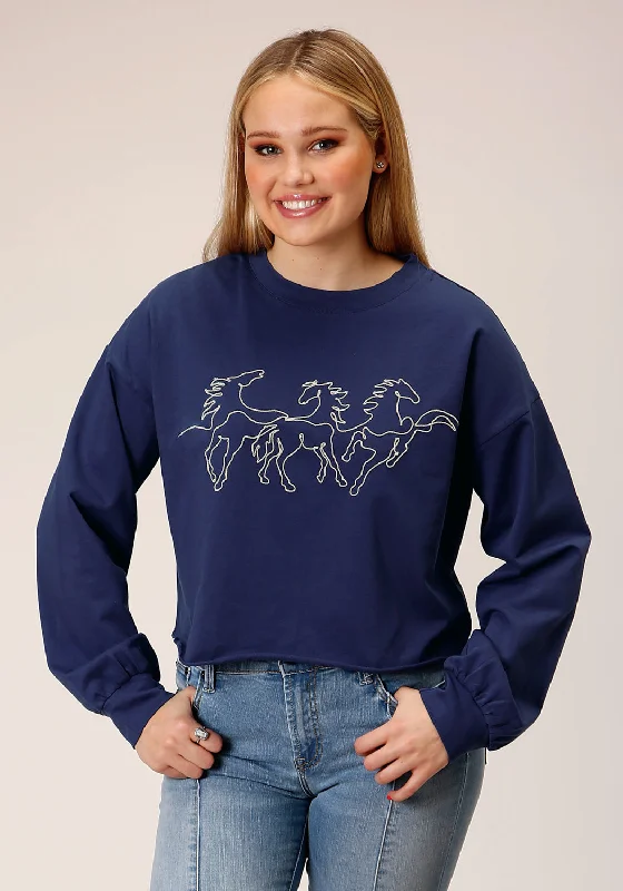 Workwear Fashion for Women Roper Womens Broncos Blue 100% Cotton Sweatshirt