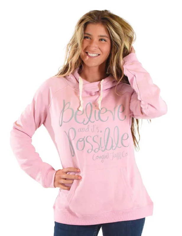 Women's Timeless Attire Cowgirl Tuff Womens Gray Believe Pink Poly/Rayon Hoodie