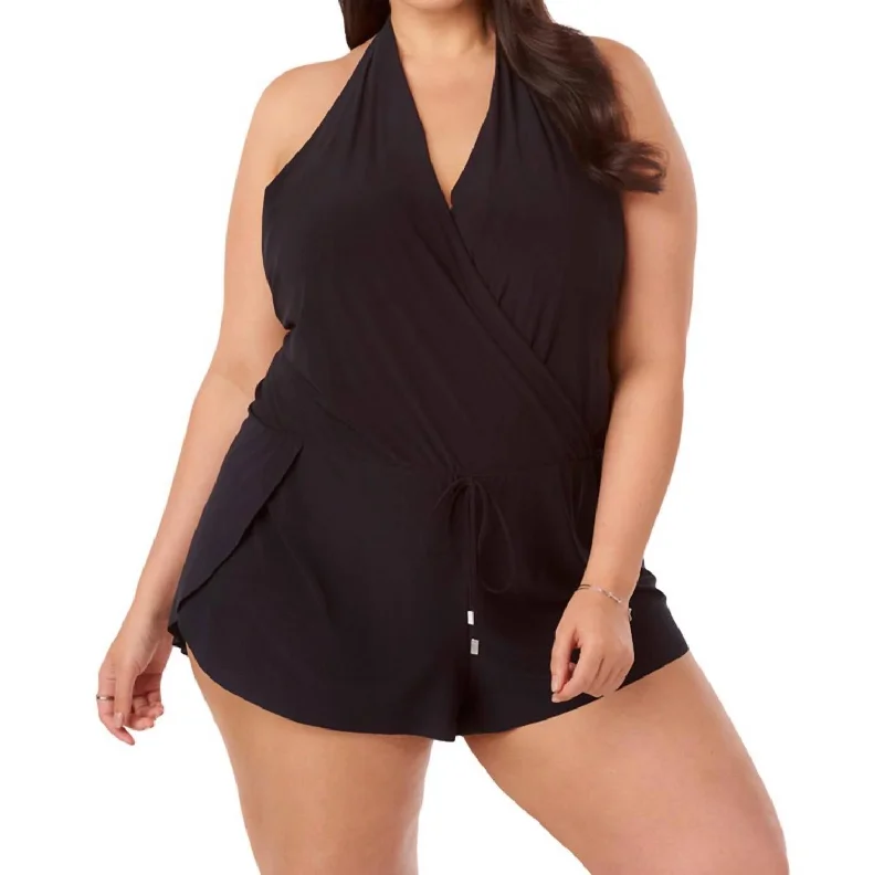 Women's Functional Outfit For Outdoor Activities Plus Size Bianca Swim Romper One Piece Swimsuit In Black