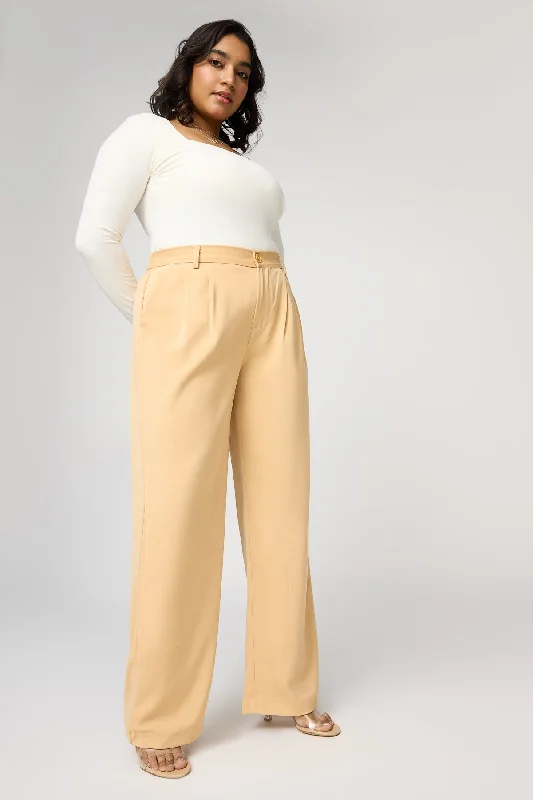 Women's Clothes For Work Events Nude Beige Curve Pleated Straight Korean Pants