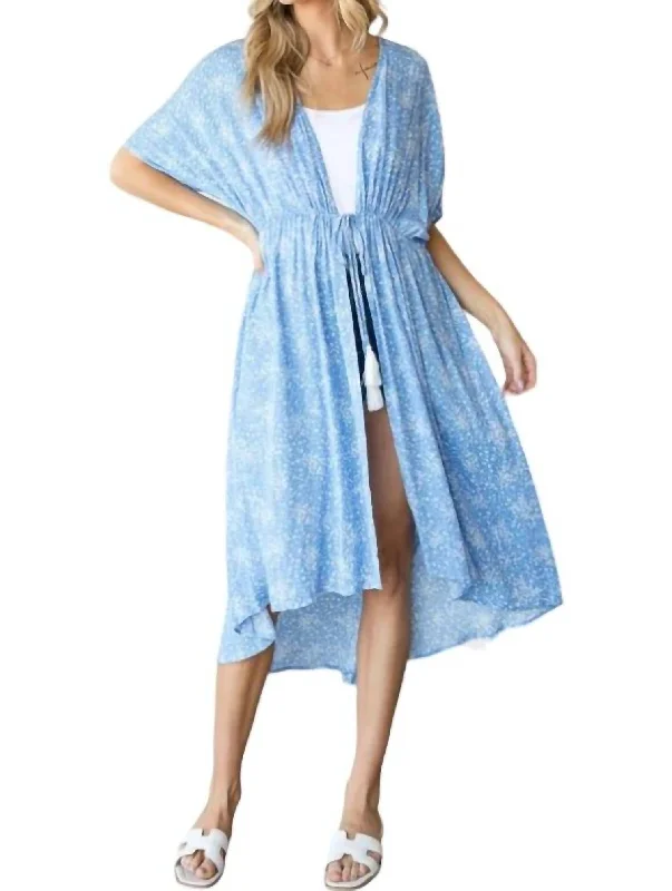 Unique Women's Fashion Pieces Floral Coverup In Blue & White