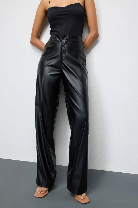 Boutique Dress Online Pitch Black Leather Straight Pants