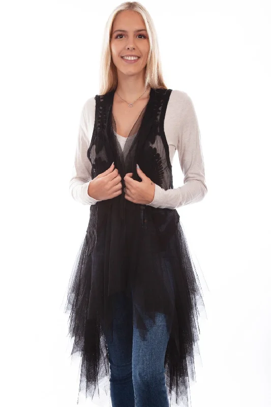 Affordable Luxury Women's Garments Scully Womens Black Cotton Blend Tulle Layered Duster