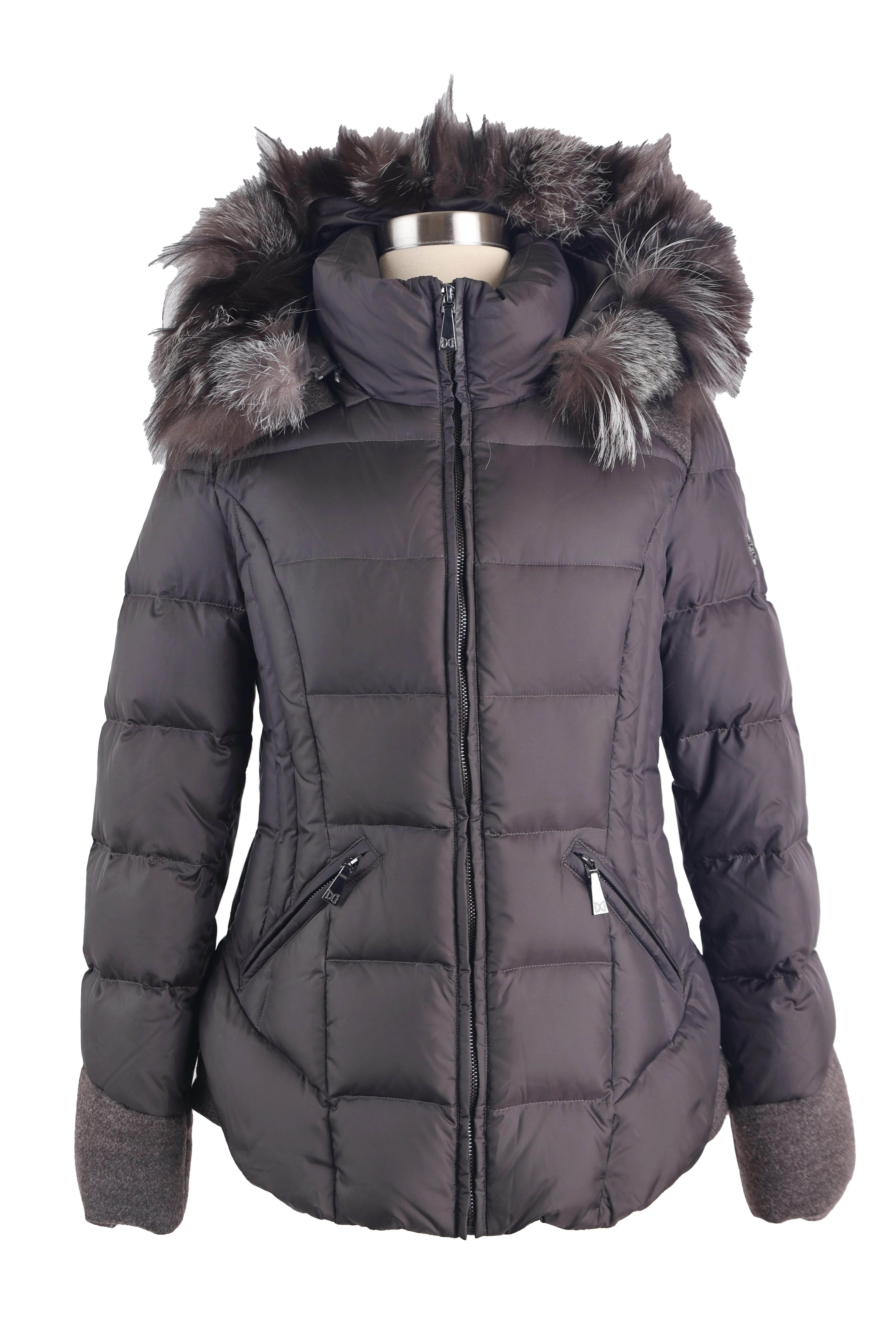 Online Shopping Boutiques Down Puffer Jacket W/ Fur hood & Wool Trim