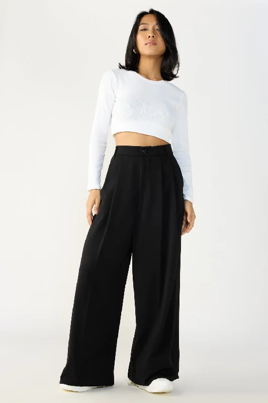 Women's Everyday Garments Black Flared Formal Korean Pants