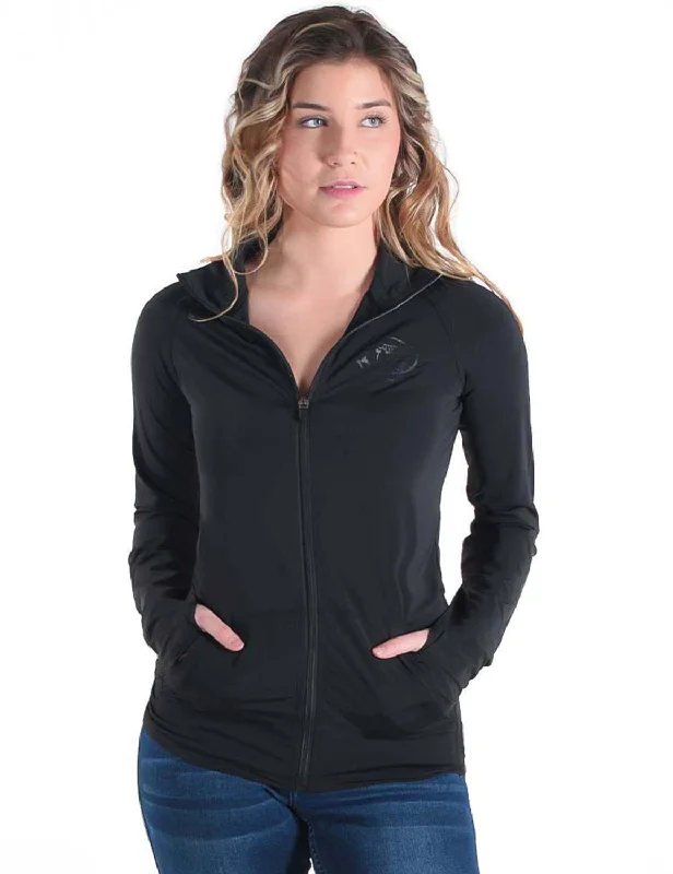 Stylish Women's Attire Cowgirl Tuff Womens Cooling UPF Black Nylon Softshell Jacket