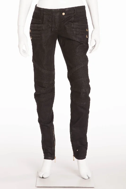 Summer Sale Balmain - Black Skinny Moto Style Jeans - FR 40