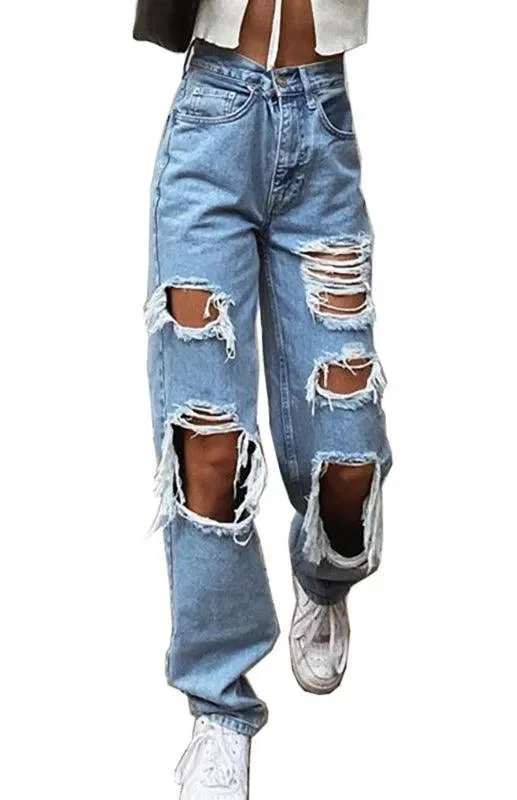 Feminine Dresses for Women in Bold Prints Ladies Ripped Denim Jeans