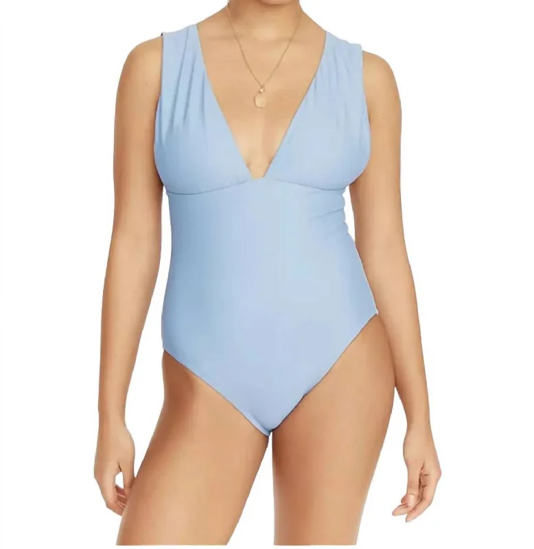 Women's Formal Clothes V Neck One Piece Swimsuit In Blue