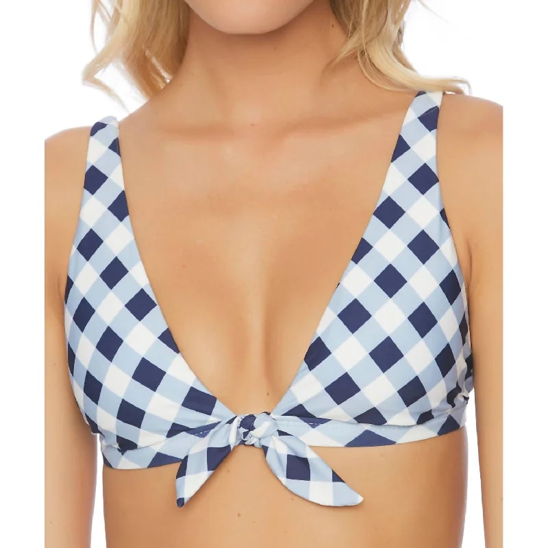 Women's Fashion Essentials Breaking Plaid Front Tie Bikini Top In Breaking Plaid Navy