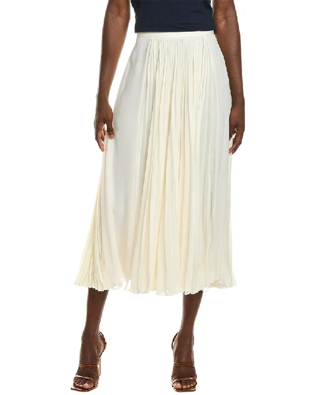 Elegant Women's Clothing Oscar de la Renta Pleated Silk A-Line Skirt