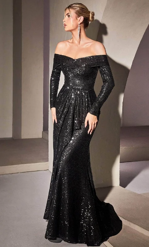 Women's Fashionable Attire For Work Cinderella Divine CH135 - Off-Shoulder Sequin Evening Gown