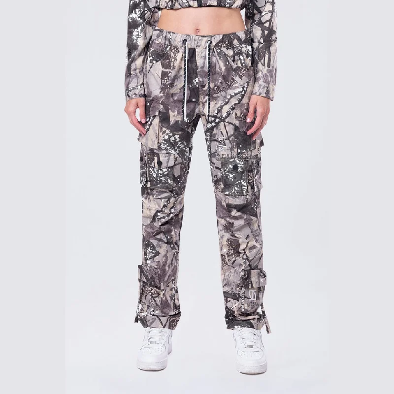 Women's Festive Attire Relaxed Utility Slouched Pants - Olive Hunting Camo