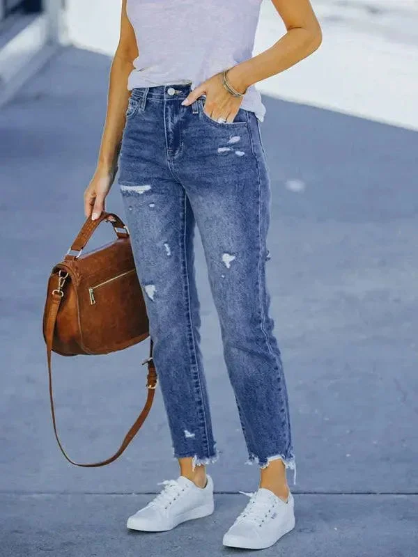 Casual Chic for Women Women Ripped Straight Leg Jeans