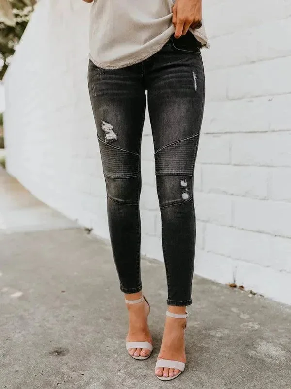 Chic Women's Outfit Ideas Women Biker Skinny Jeans